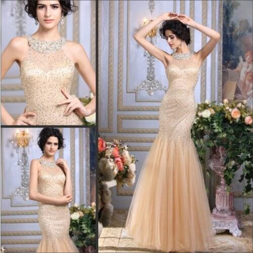 2018 vestidos luxury crystal formal brides sexy married beaded gold sequin evening gown party mother of the bride dresses