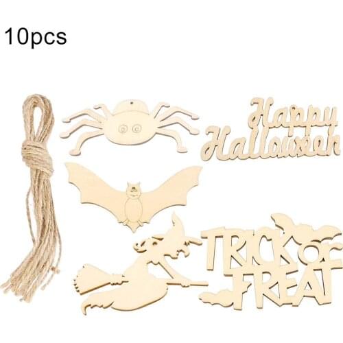10Pcs/Set Halloween Letter Bat Spider Animals Unpainted Unfinished Wooden Slice Halloween Wood DIY Crafts Party Home Decoration