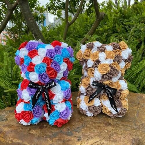 25cm Rose Bear Birthday Gifts Valentines Day Gifts Wedding Decoration Romantic Handmade Mixed colour Rose Teddy Bear