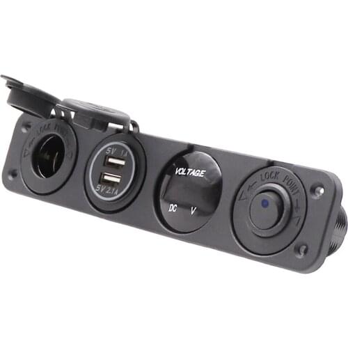 4 5 6 8 Gang 4.2A Marine Waterproof Rocker Switch Panel With LED Voltage Display+Cigarette Lighter For Boat Camper Marine RV