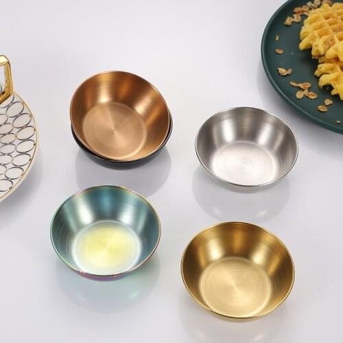 5PCS Durable Round Snack Dishes Creative Stainless Steel Small Side Plates Seasoning Vinegar Soy Sauce Dish
