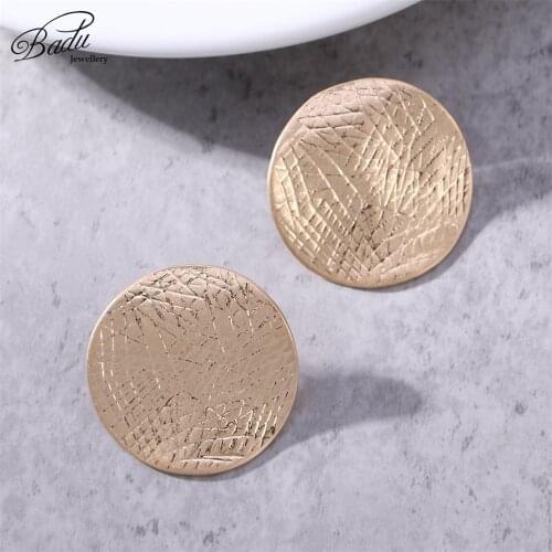 Badu Big Round Metal Stud Earrings for Women Punk Style Jewelry Twisted Surface Irregular Shape Earring for Christmas