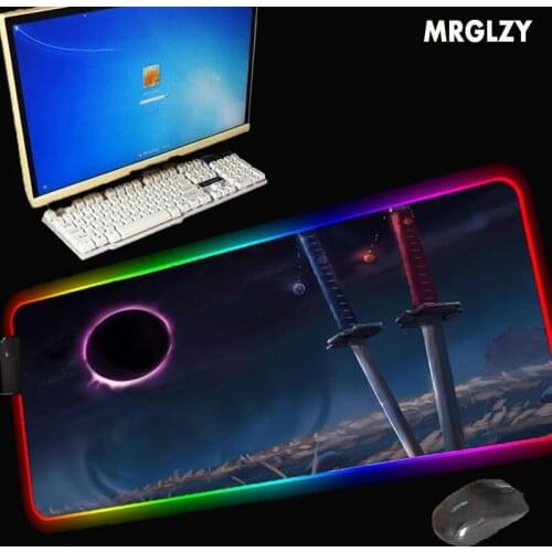 MRGLZY Anime big mouse pad RGB desk gaming accessories desk mat LED natural rubber household carpet mat non-slip and waterproof