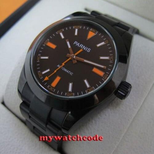 40mm Parnis black dial PVD case sapphire glass MIYOTA automatic Mens Watch P264