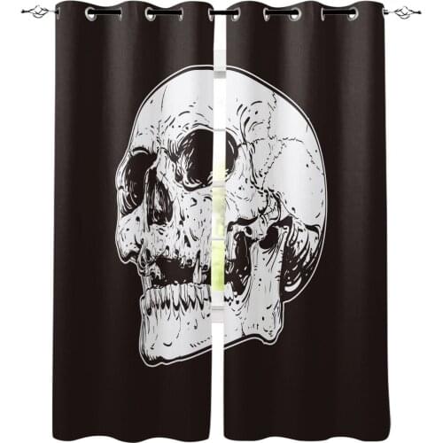 Black Skull Faces Bones Art Window Treatments Curtains Valance Window Blinds Bathroom Curtains Drapes Print Decor Curtain Panels