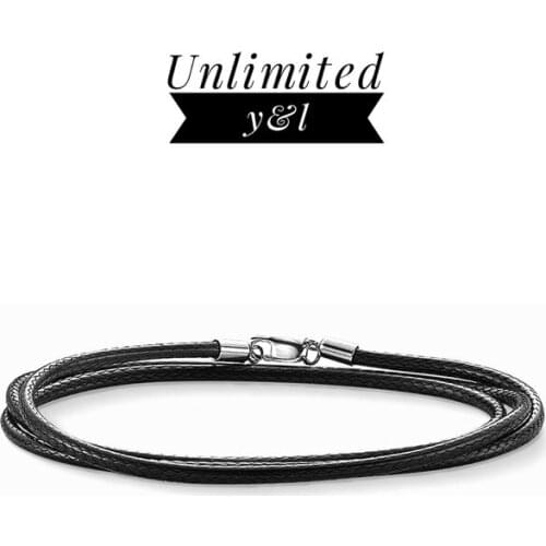 Black Wax Rope Chain Leather Pendant Necklace for Women and Men Fashion Jewelry Gift