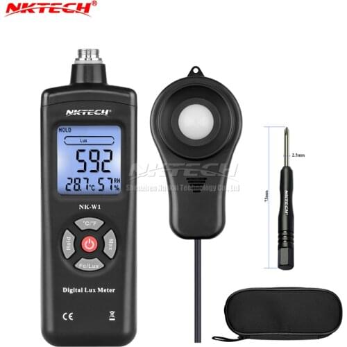 NKTECH Digital Lux Meter 3-IN-1 NK-W1 AUTO Split Luxmeter FC Light Humidity Temperature Illuminance Tester Backlight Data Hold