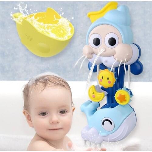 97BE Baby Bath Toy Cartoon Cute Animal Bathroom Water Scoop for Toddlers 1 2 3 Years Old Whale Design Hot Tub Moon Star