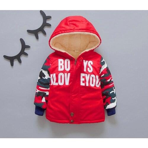 New Baby winter boys coats print fleece outerwear hooded Autumn 6M-2 old size Clothes 7BT038