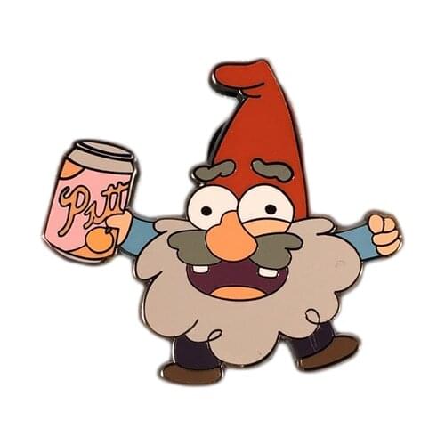 Gnome holds pitt cans pin fans badge Shmebulock woods supernatural species brooch happy Christmas gift