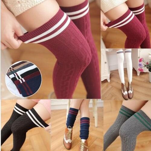 Sexy Fashion Striped Knee Socks Women Warm Long Stocking Cotton Thigh For Ladies High Over The Knee Stockings 2019 high socks