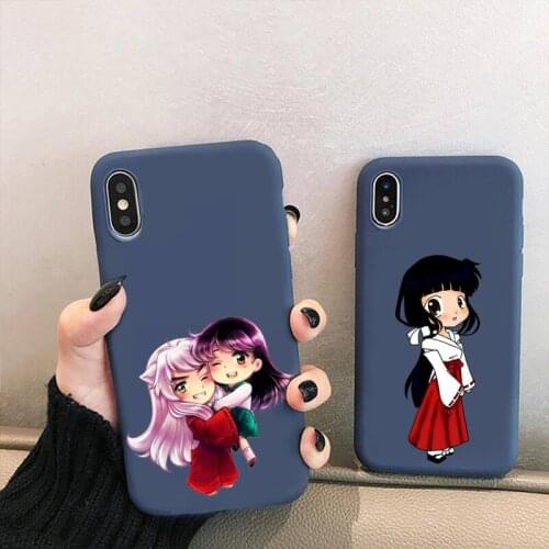 Hot Anime Inuyasha Higurashi Phone Case for iPhone 12 mini 11 Pro XS MAX X XR 7 8 6 Plus Candy Color blue Soft Silicone Cover