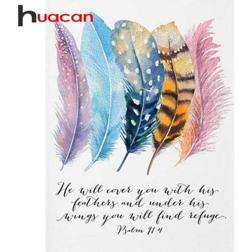 Huacan Feather 5d Diamond Painting Diamond Art Decor For Home Embroidery Scripture Christian Quotes Handmade Gift New Arrive