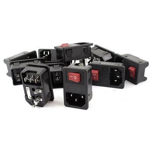 IEC 320 C14 Inlet Socket w Fuse w ON/OFF 3-pin Rocker Switch AC 250V 10A