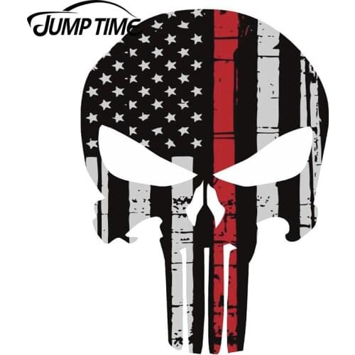 JumpTime 13cm x 10.6cm Punisher Skull American Flag Firefighter Red Line Car Stickers Body Decal Vinyl Bumper Car Accessories