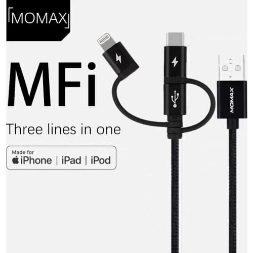 Momax Apple Android Data Cable Three-in-one Multi-function One-to-Three Fast Charging Cable Mobile Phone Cable