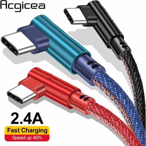 USB Type C 90 Degree 1M 2M Fast Charging usb c cable Type-c data Cord Charger usb-c For Samsung S8 S9 Note 9 8 Xiaomi mi8 mi6