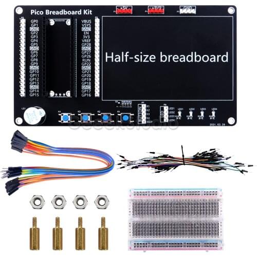 Breadboard Kit for Raspberry Pi Pico Copper Pillar M2.5 Nut Built-In LED lights ButtonsBuzzer Half-size Breadboard