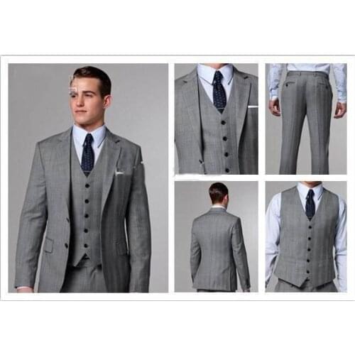 TOP SALE/Fashion design Two buttons Side Slit Light gray Notch Lapel Groom Tuxedos Groomsmen Men Wedding Suits Prom Clothing