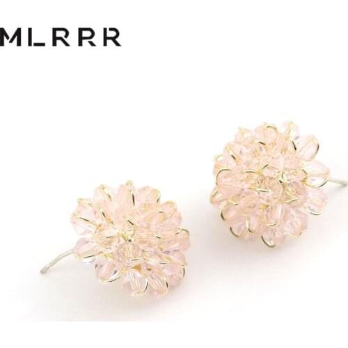 MLRRR European and American Retro Popular Sweet Pink Crystal Earrings Girlfriends New Year Christmas Gift Party