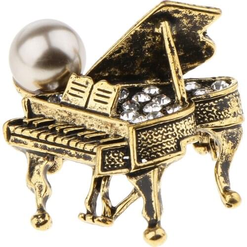 Prettyia Trendy Jewelry Crystal Faux Pearl Shimmering Grand Piano Brooch Pin