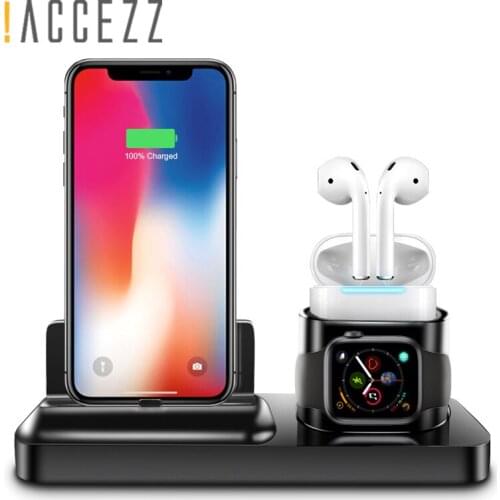!ACCEZZ Desk Charger Stand 3 in 1 Magnetic Charging For iphone X XS MAX XR For AirPods Apple i Watch For Samsung Xiaomi Charger