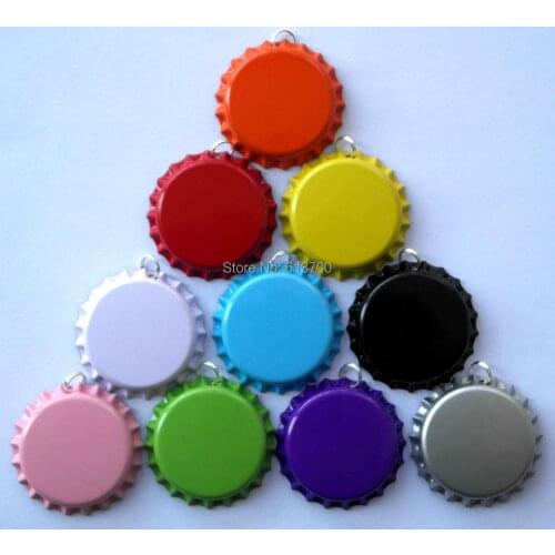 New 12 ColorsTwo Side Colored Beer Bottle Caps With 6MM Split Rings For Jewelry Pendant Necklace Key Chain 1000Pcs Free Shipping