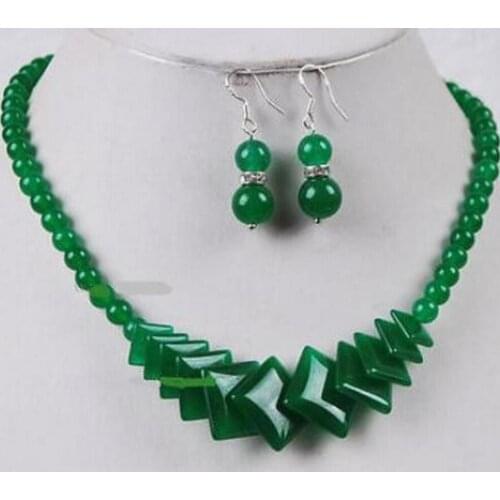 New hot Real Natural Green Jade Beads Jewelry Necklace Earrings Set 18"AAA grade