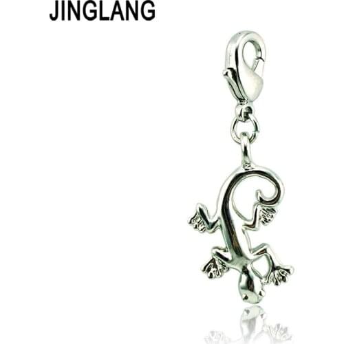 JINGLANG New Arrival Fashion Lobster Clasp Charms Silver Plated Alloy Gecko Boy Animal Charms DIY Jewelry Accessories