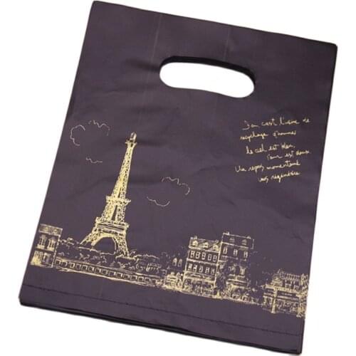 New Design Wholesale 100pcs/lot 20*25cm Black Luxury Eiffel Tower Gift Packaging Bags For Party Favor Plastic Gift Bags