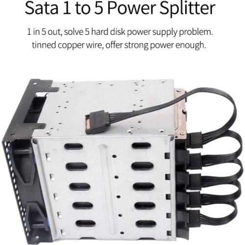 New SATA 15Pin M 1 to 5 SATA 15Pin F Hard Drive Power Supply Splitter Cable Cord for DIY PC Sever 15-pin Power Adapter 60CM Wire