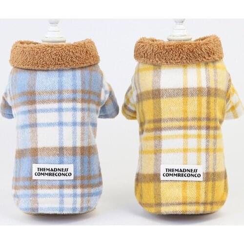 Pet Clothing Plaid Two Legged Cotton Padded Clothes New Wool Warm Coat Pomeranian Costume