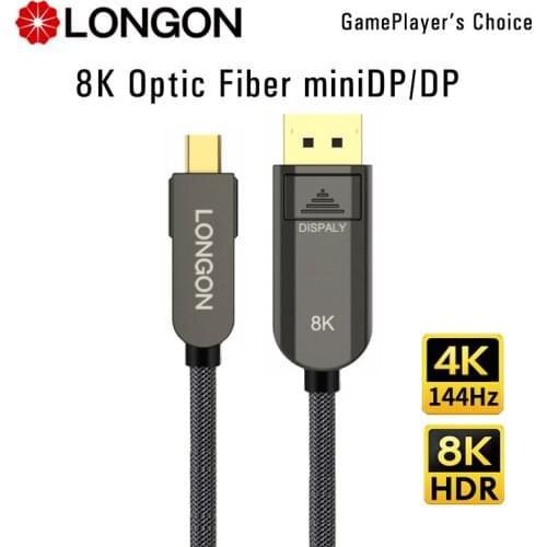 LONGON 8K Mini DP to DisplayPort1.4 Optical Fiber Cable For Macbook Surface Dell 4K 144Hz 240Hz Monitor 5m 10m 15m100m