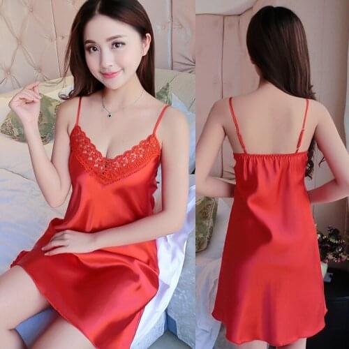 Sexy Silk Sleepwear Satin for Women Summer Nightgown Sleeveless V-neck Nightdress Nighties Sleepwear Night Gown Lingerie Female