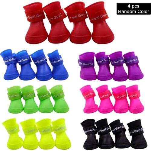 4pcs/lot S/M/L Pet Dog Rain Shoes For Dogs Booties Rubber Portable Anti Slip Waterproof Pet Dog Cat Rain Shoes