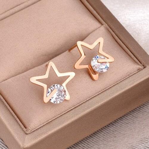 XIYANIKE 316L Stainless Steel Rhinestone Gold Color Star Stud Earrings 2021 Trendy For Women New Fashion Gift Jewelry Brincos
