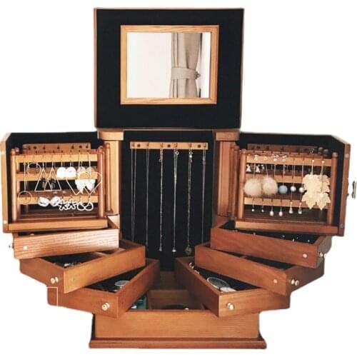 Chinese Style Handmade Creative Multi-Layer Solid Wood Jewelry Box Home Retro European Princess High-End Earrings Jewelry Box