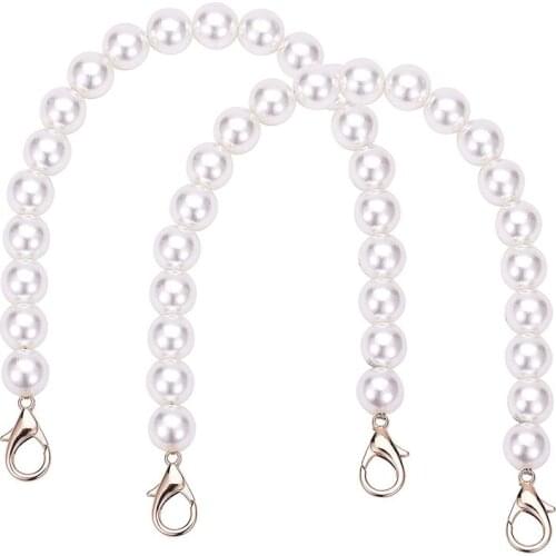 2Pcs 12 Inch Imitation Pearl Bead Handle Short Bag Chain Strap Replacement Bag Chain for Handbag Clutch Crafts Making