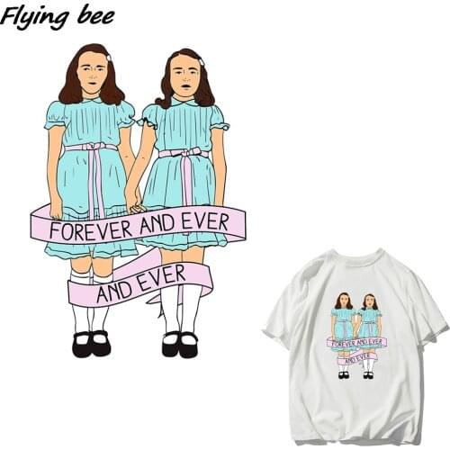 Flyingbee Horror Movie The Shining Ghost Twins Heat Transfer Patches For Clothing T-shirt Heat Press Sticker X1147
