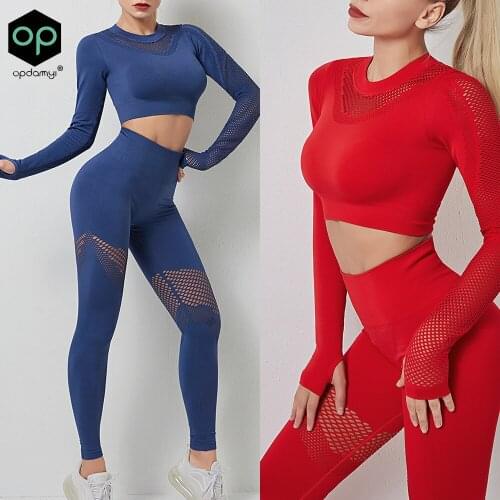 Long-Sleeved Yoga Clothing Set Womens Tight-Fitting Hip High-Waist Seamless Yoga Pants Two-Piece Quick-Drying Fitness Suit