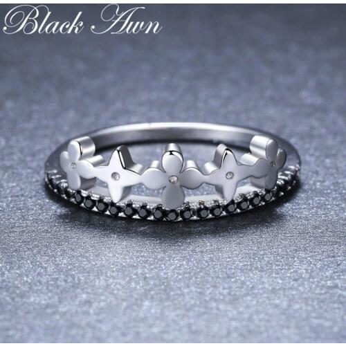 Flower 2018 New Cute 925 Sterling Silver Fine Jewelry Engagement Black Spinel Engagement Ring for Women Anillos Mujer G070