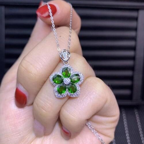 Natural green diopside gem jewelry sets natural gemstone pendant ring 925 silver Luxury Flower Stars women fine party jewelry