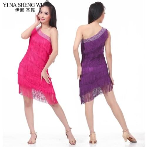 New Fashion Sexy Off shoulder Latin Dance Tassel Fringe One-piece Dress for women female Ballroom tango Cha Cha Rumba Costumes