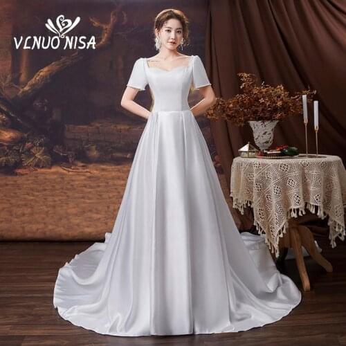 Custom Made Fashion Simple Stain Wedding Dress Plus New Arrival Peals Lace Short Sleeve Princess Bridal Gowns Vestidos De Novia