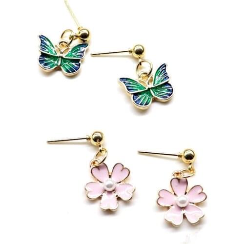 20 pair / lot wholesale fashion jewelry metal enamel sakura butterfly cute earring for women