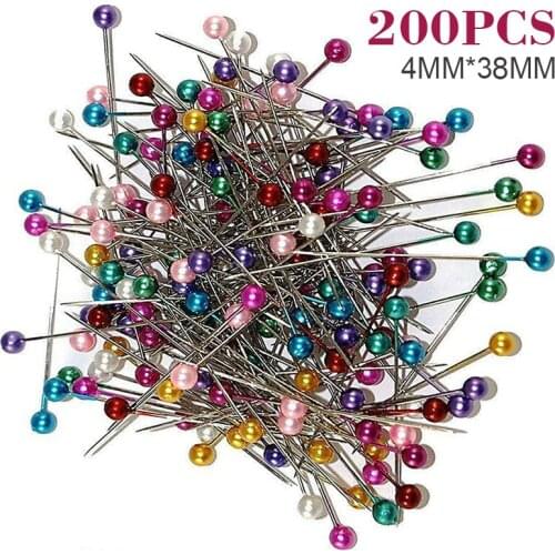 200pcs/lot Round Pearl Corsage Pins Multi-Color Pearl Head Dressmaking Pin Fixed Corsage Florists Sewing Tools Accessories