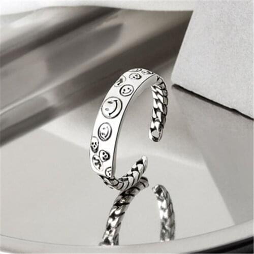 2021 Vintage Ancient Punk Silvery Happy Smiling Face Open Rings for Women Men Unisex Hip Hop Adjustable Ring Fashion Jewelry