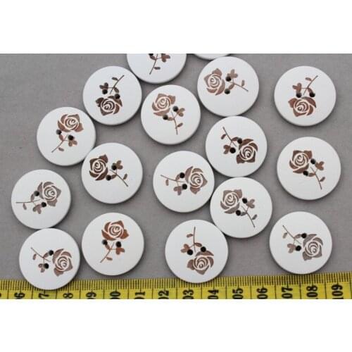 250 pcs Adorable laser carved Rose flower Wood wooden Buttons 1'' white color 2 holes -MK0027