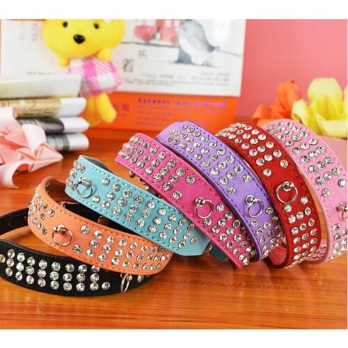 50 Pieces/lot) Brand FRhinestone Soft Suede Diamond Dog Collar Pet Necklace Supplier