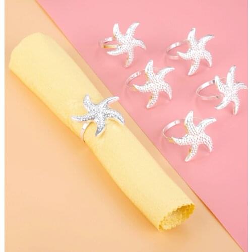 6Pcs 4cm Silver Starfish Napkin Rings Serviette Holder Wedding Decoration Table Supplies Party Favor Towel Rings